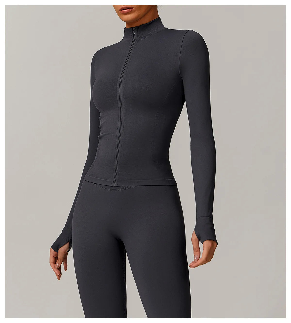 Women Zipper Yoga Long Sleeve Seamless Crop Tops Female Gym Jacket Yoga T-shirts Solid Sports Top Running Workout Athletic Wear