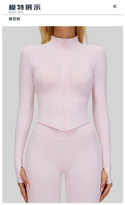 Outdoor Sports Long Sleeved Women's Slim Yoga Quick Dry Tight Fitting Quick Drying Stand Up Collar Jacket Running Fitness Jacket