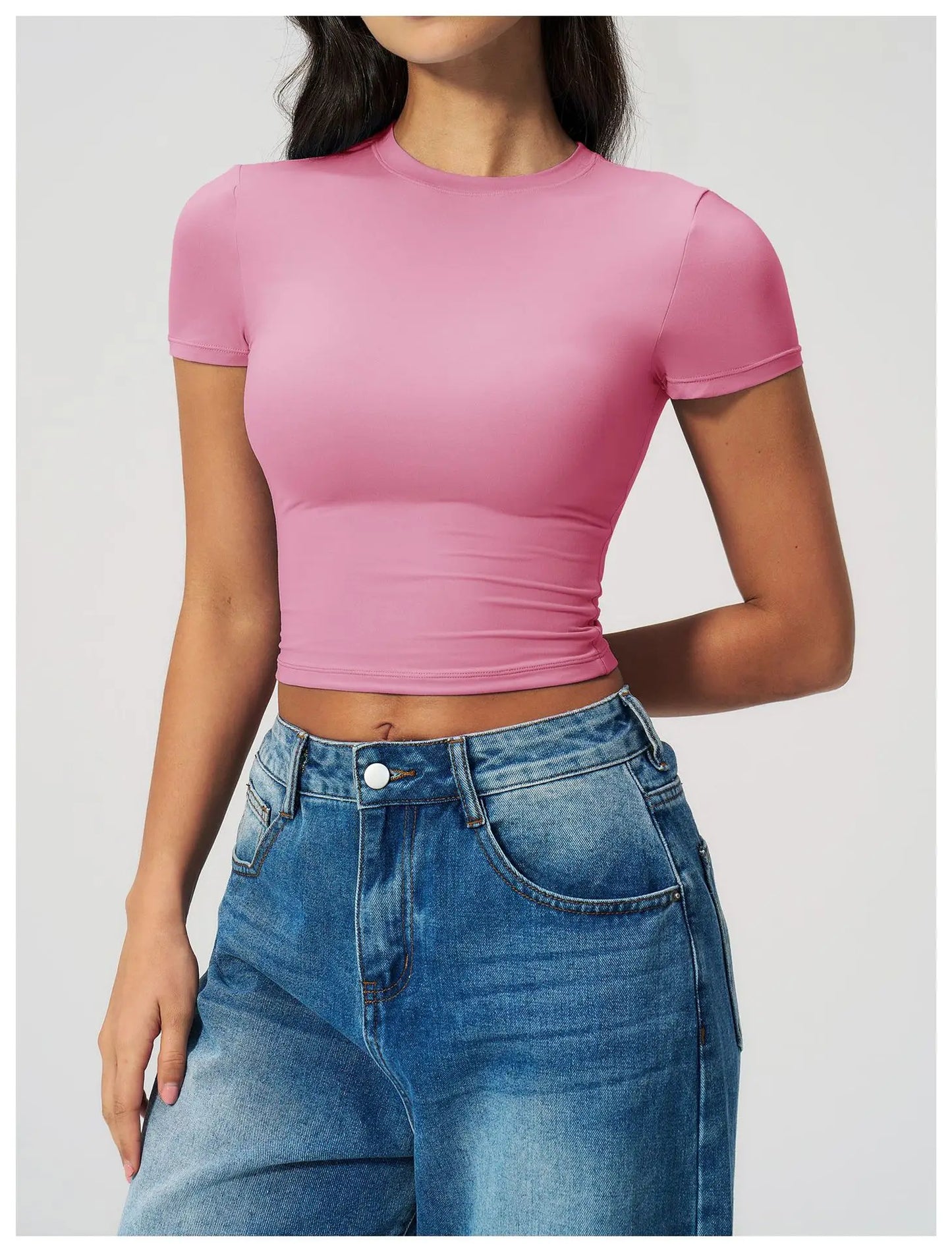 Summer Gym Crop Tops Women Yoga T-shirts Fitness Short Sleeved Workout Shirts Gym Sports Shirts Female Running Active Yoga Wea