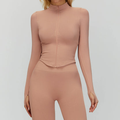 Outdoor Sports Long Sleeved Women's Slim Yoga Quick Dry Tight Fitting Quick Drying Stand Up Collar Jacket Running Fitness Jacket