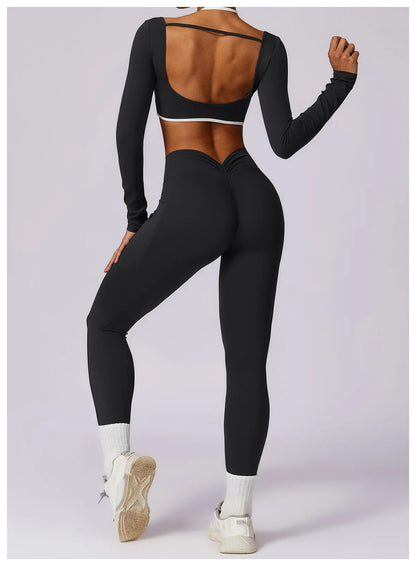 Women's Solid Sport Shirts High Elastic Gym Yoga Top Breathable Long Sleeve Yoga Top Slim Fitness Sports Dry Sportswear Yoga Top
