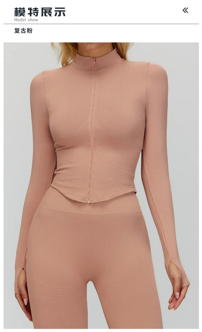 Outdoor Sports Long Sleeved Women's Slim Yoga Quick Dry Tight Fitting Quick Drying Stand Up Collar Jacket Running Fitness Jacket