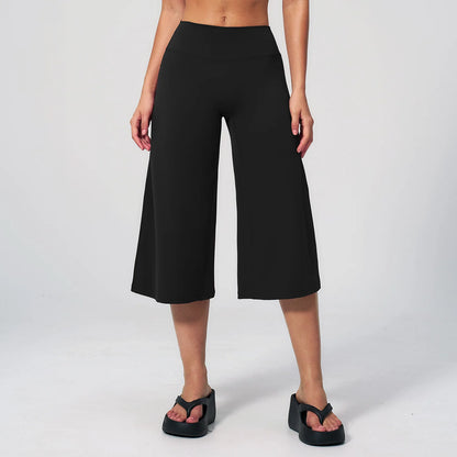 Summer Sports Pants Women Capri Pants Wide Leg Yoga Cropped High Waist Workout Seven Pant Female Running Legging Fitness Shorts