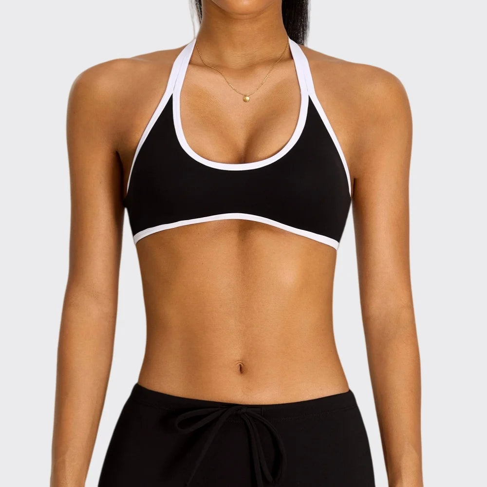Summer Halter Yoga Bra Women Color Blocking Sports Underwear Gym Top Shockproof Fitness Push Up Workout Sports Bra Yoga Crop Top