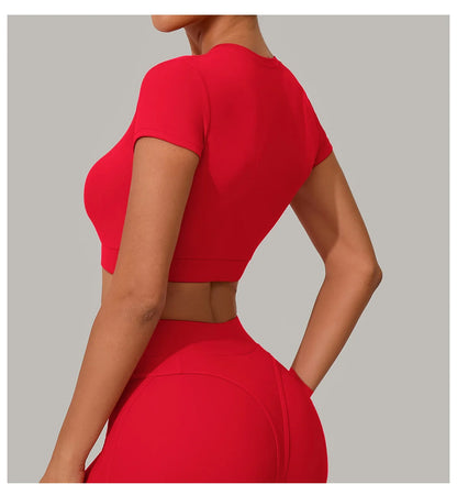 Women Yoga Top Sport T-Shirts Exercise Fitness Clothes Short Sleeve Yoga Shirt Gym Top Running Quick Drying Workout Sport Top