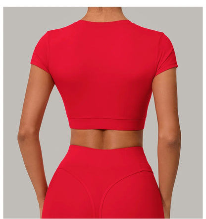Women Yoga Top Sport T-Shirts Exercise Fitness Clothes Short Sleeve Yoga Shirt Gym Top Running Quick Drying Workout Sport Top