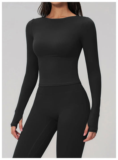Women Yoga T-shirts Fitness Sports Long Sleeve Running High Elastic Workout Shirts Gym Sports Shirts Female Crop Top Yoga Tops