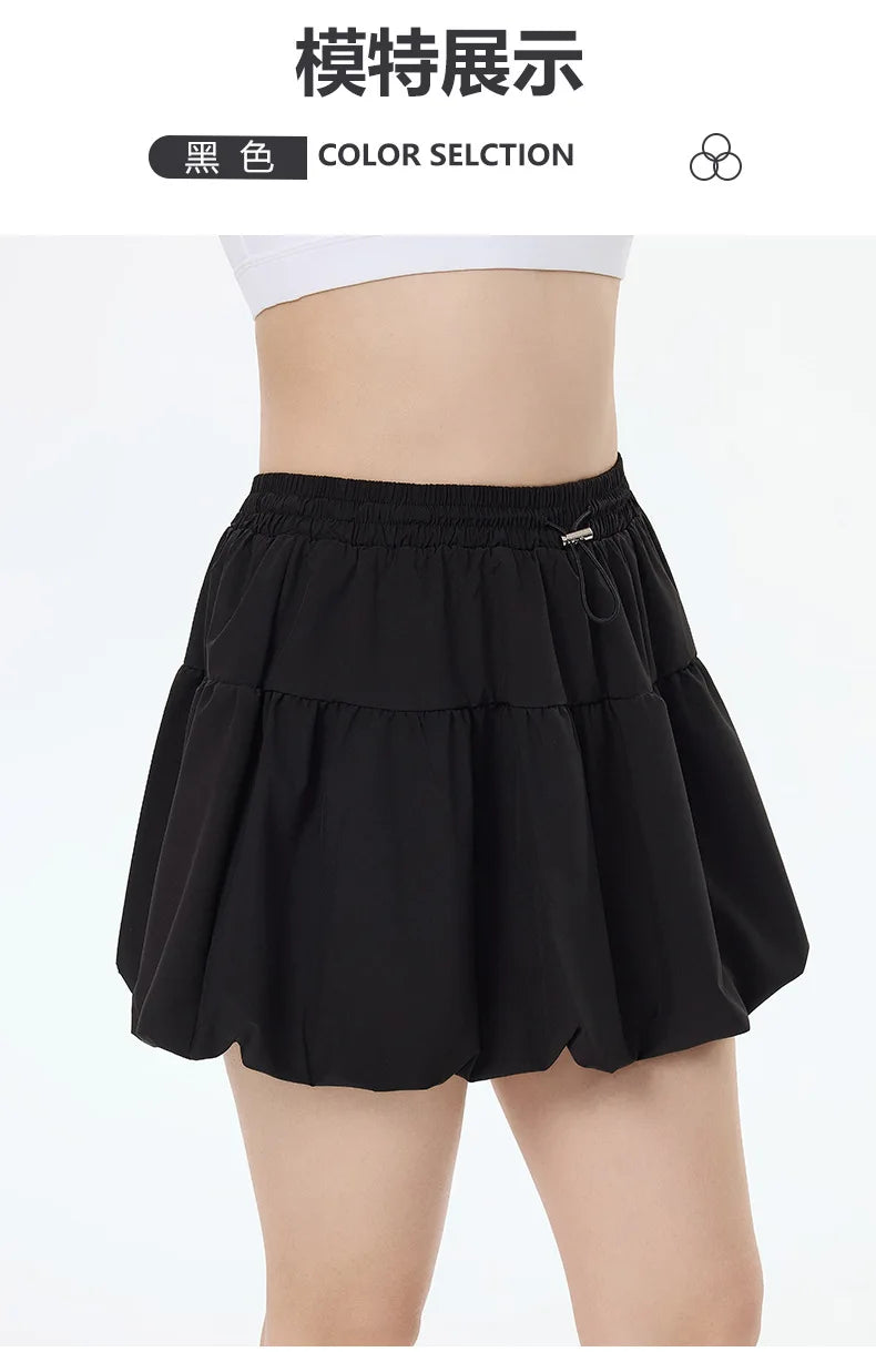 Women Yoga Puff Skirt Women Tennis Pleated Skirt with Inner Lining High Waist Double Layer Design Sport Sexy Fitness Yoga Shorts