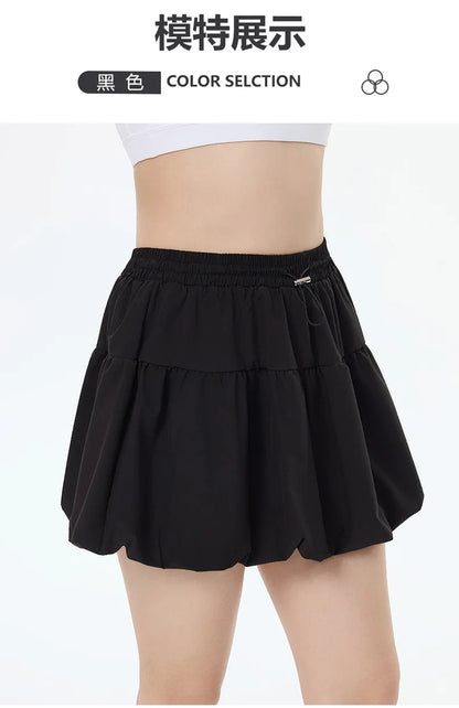 Women Yoga Puff Skirt Women Tennis Pleated Skirt with Inner Lining High Waist Double Layer Design Sport Sexy Fitness Yoga Shorts