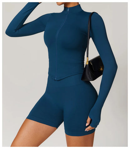 New Zipper Sports Top Women Gym Long Sleeve for Fitness Seamless Coat  Clothing Running Workout Tights Gym Tops Yoga Shirts