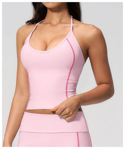 Summer Sports Tops Women's Halter Neck Vest Workout Shockproof Underwear Breathable Running Cycling Bra Gym Clothes Yoga Vest