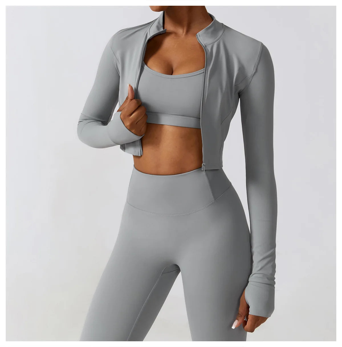 Zipper Cardigan Stand Up Collar Jacket Outdoor Sports Long Sleeved Women Slim Yoga Clothes Quick Dry Running Fitness Jacket Top