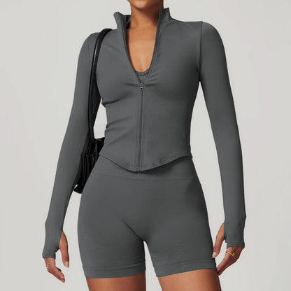New Zipper Sports Top Women Gym Long Sleeve for Fitness Seamless Coat  Clothing Running Workout Tights Gym Tops Yoga Shirts