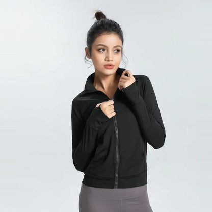 New Women's Slim Fit Lightweight Jackets Women's Full Zip-up Yoga Sports Running Jacket with Thumb Holes for Workout