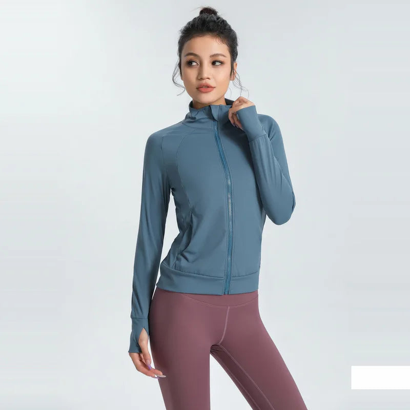 New Women's Slim Fit Lightweight Jackets Women's Full Zip-up Yoga Sports Running Jacket with Thumb Holes for Workout