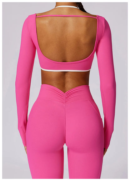 Women's Solid Sport Shirts High Elastic Gym Yoga Top Breathable Long Sleeve Yoga Top Slim Fitness Sports Dry Sportswear Yoga Top
