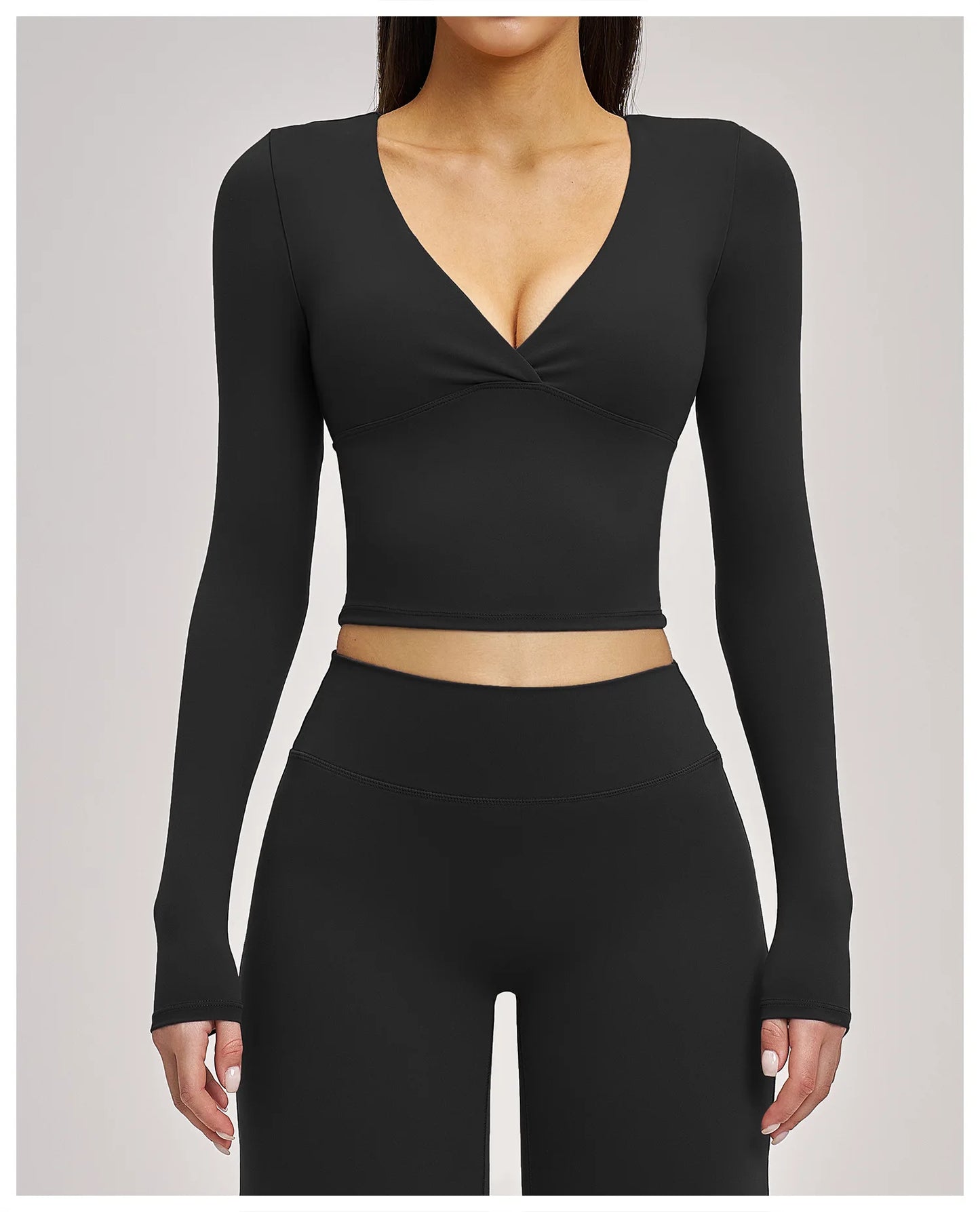 Women's Yoga T-Shirt Deep V Long Sleeve Sports Tops Gym Workout Shirts Breathable Fitness Yoga Top Female Running Push Up Shirts