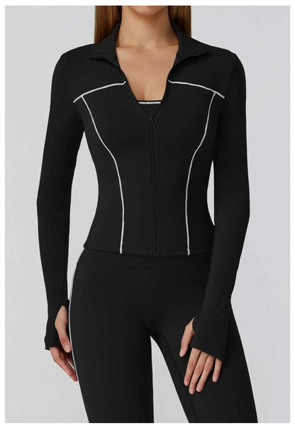 Women Zip Fitness Clothes Long Sleeve Sports Jacket Stand-up Collar Yoga Shirt Quick Dry Gym Top Outdoors Sunscreen Running Coat