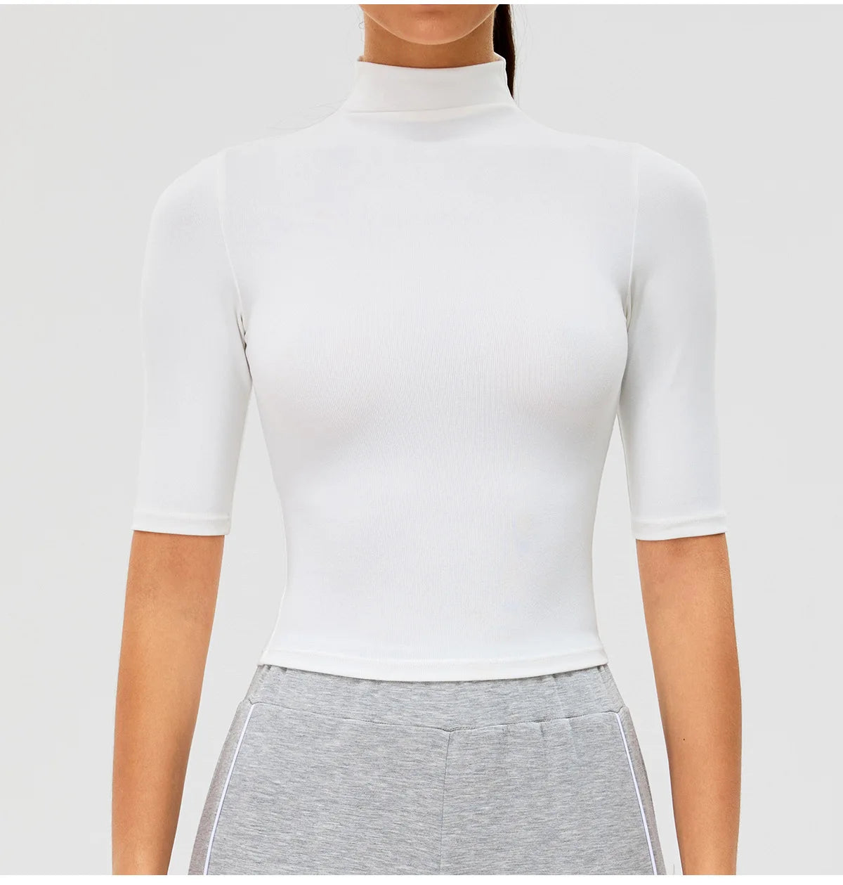 2026 New Edition Women's Sports Running Sweat Absorbing Skinny Yoga Clothes Quick Drying Clothes Short High Neck Sleeved T-shirt