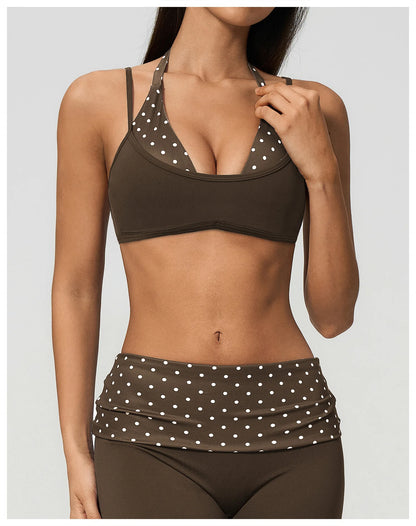 Women's Striped Yoga Bra Breathable Sports Underwear Shockproof Workout Top Sexy Polka Dot Bra Beautiful Back Sports Yoga Top