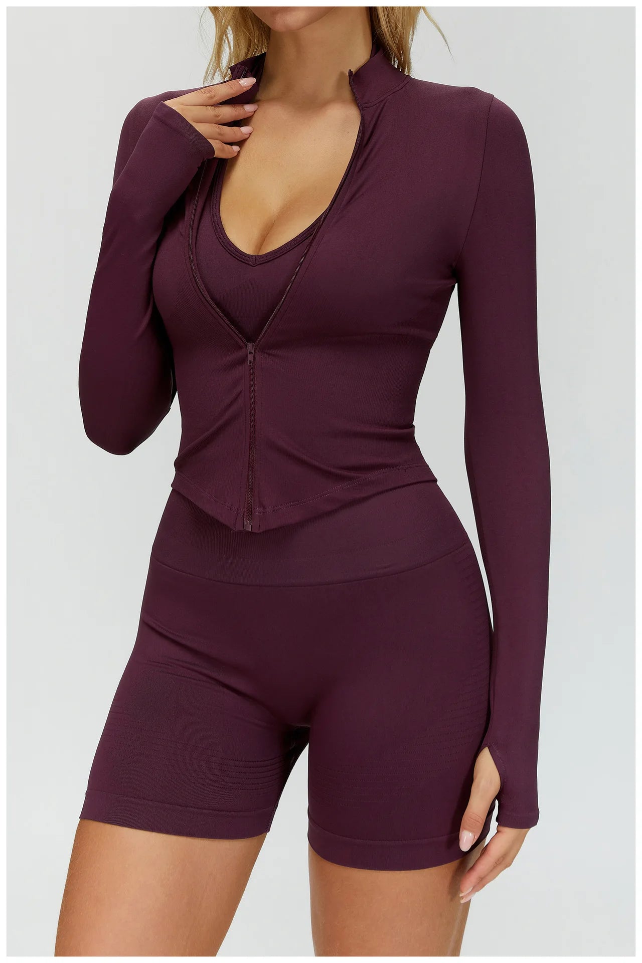 Outdoor Sports Long Sleeved Women's Slim Yoga Quick Dry Tight Fitting Quick Drying Stand Up Collar Jacket Running Fitness Jacket