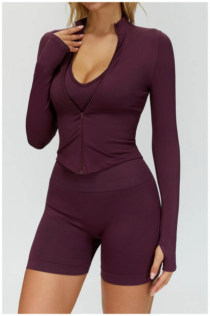 Outdoor Sports Long Sleeved Women's Slim Yoga Quick Dry Tight Fitting Quick Drying Stand Up Collar Jacket Running Fitness Jacket