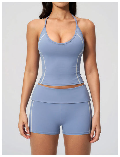 Summer Sports Tops Women's Halter Neck Vest Workout Shockproof Underwear Breathable Running Cycling Bra Gym Clothes Yoga Vest