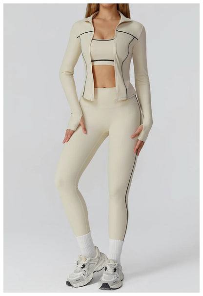 Women Zip Fitness Clothes Long Sleeve Sports Jacket Stand-up Collar Yoga Shirt Quick Dry Gym Top Outdoors Sunscreen Running Coat