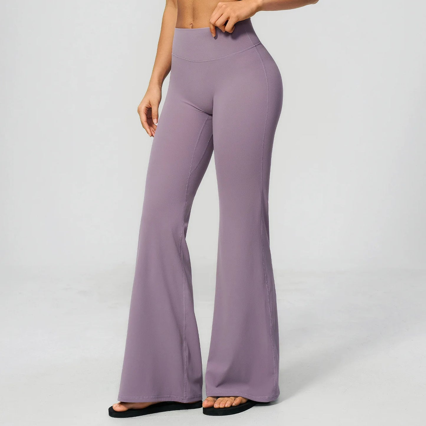 Summer Solid Color Flared Pants Women Breathable Yoga Pants High Waist Butt Lift Sports Pants Scrunch Butt Flared Trousers