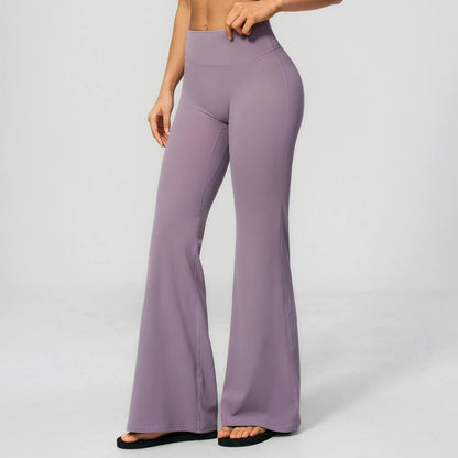 Summer Solid Color Flared Pants Women Breathable Yoga Pants High Waist Butt Lift Sports Pants Scrunch Butt Flared Trousers