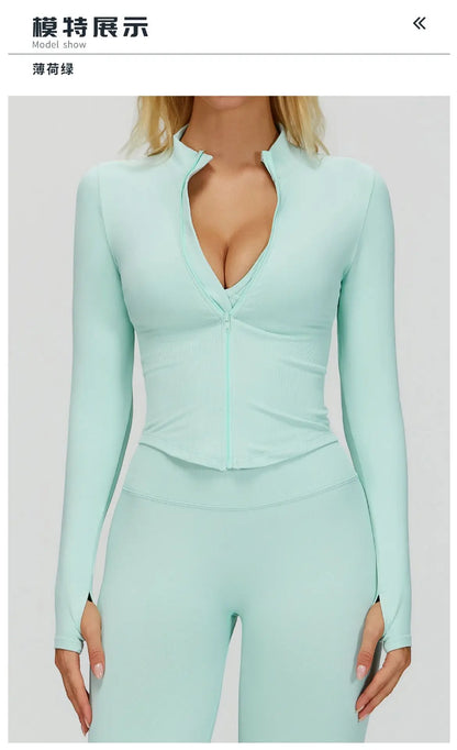 Outdoor Sports Long Sleeved Women's Slim Yoga Quick Dry Tight Fitting Quick Drying Stand Up Collar Jacket Running Fitness Jacket