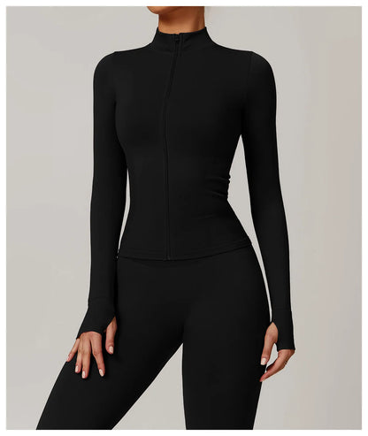 Women Zipper Yoga Long Sleeve Seamless Crop Tops Female Gym Jacket Yoga T-shirts Solid Sports Top Running Workout Athletic Wear