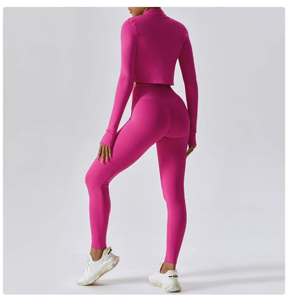 Zipper Cardigan Stand Up Collar Jacket Outdoor Sports Long Sleeved Women Slim Yoga Clothes Quick Dry Running Fitness Jacket Top