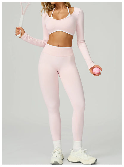 Seamless Yoga Shirts For Women Ribbed Long Sleeve Gym Clothes Fitness Running Workout Dry Fit Breathable High Elastic Sports Top