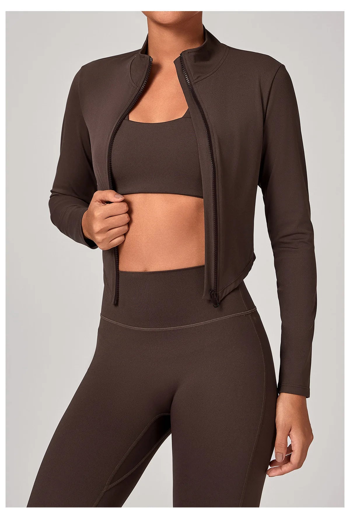 Sportswear Woman Gym Long Sleeved Women Slim Yoga Clothe Running Fitness Quick Dry Zipper Cardigan Stand Up Collar Sports Jacket