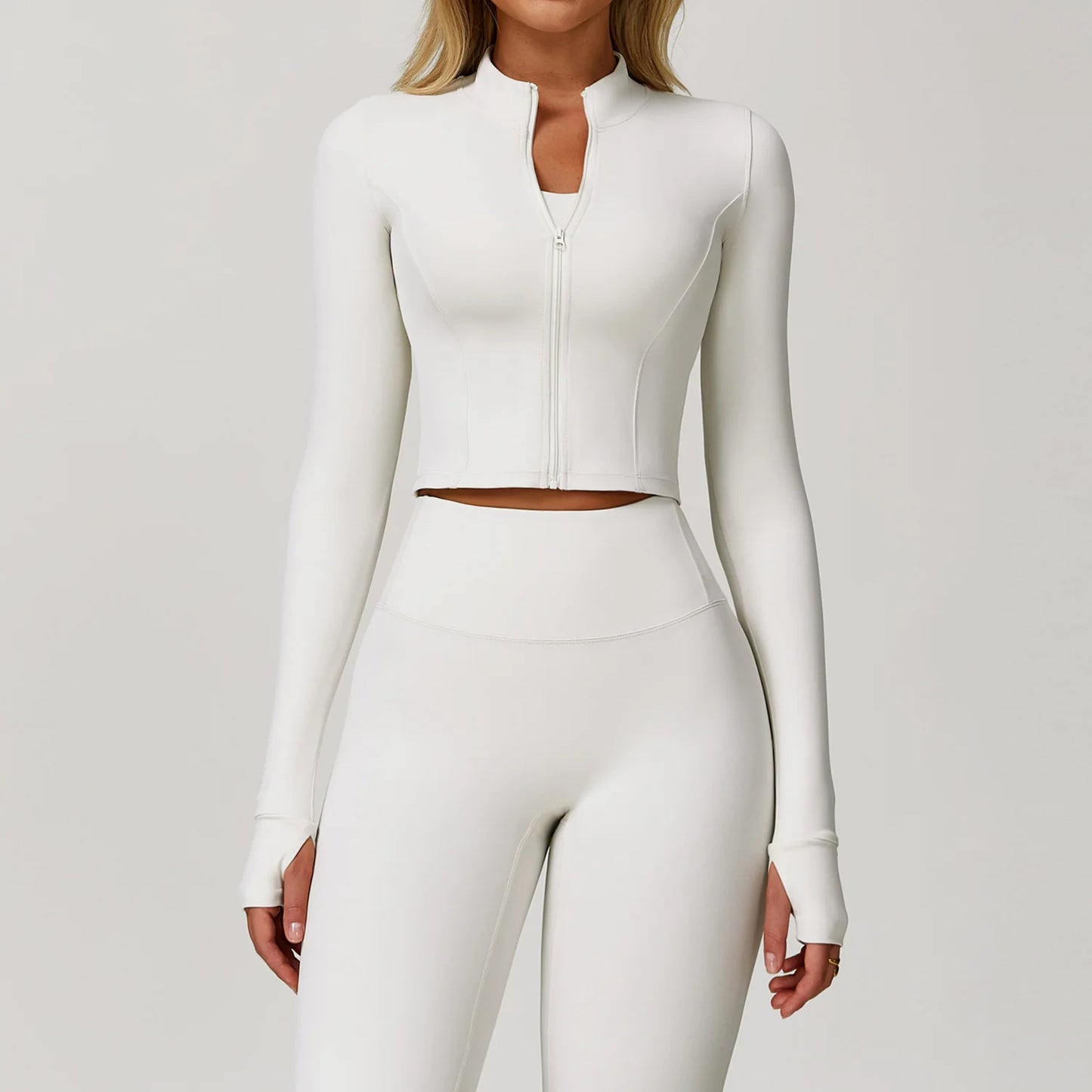 Zipper Cardigan Stand Up Collar Jacket Outdoor Sports Long Sleeved Women Slim Yoga Clothes Quick Dry Running Fitness Jacket Top