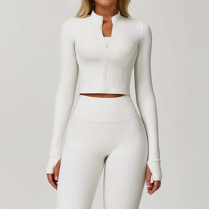 Zipper Cardigan Stand Up Collar Jacket Outdoor Sports Long Sleeved Women Slim Yoga Clothes Quick Dry Running Fitness Jacket Top