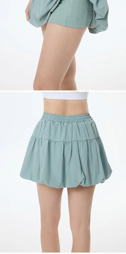 Women Yoga Puff Skirt Women Tennis Pleated Skirt with Inner Lining High Waist Double Layer Design Sport Sexy Fitness Yoga Shorts