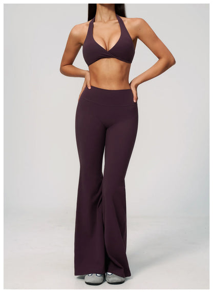 Summer Solid Color Flared Pants Women Breathable Yoga Pants High Waist Butt Lift Sports Pants Scrunch Butt Flared Trousers