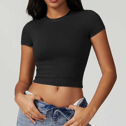 New Sexy Women Yoga T-Shirt Sports Gym Leaky navel Tops Gym Training Shirt Fitness Short Sleeve Yoga Running Workout Tracksuit