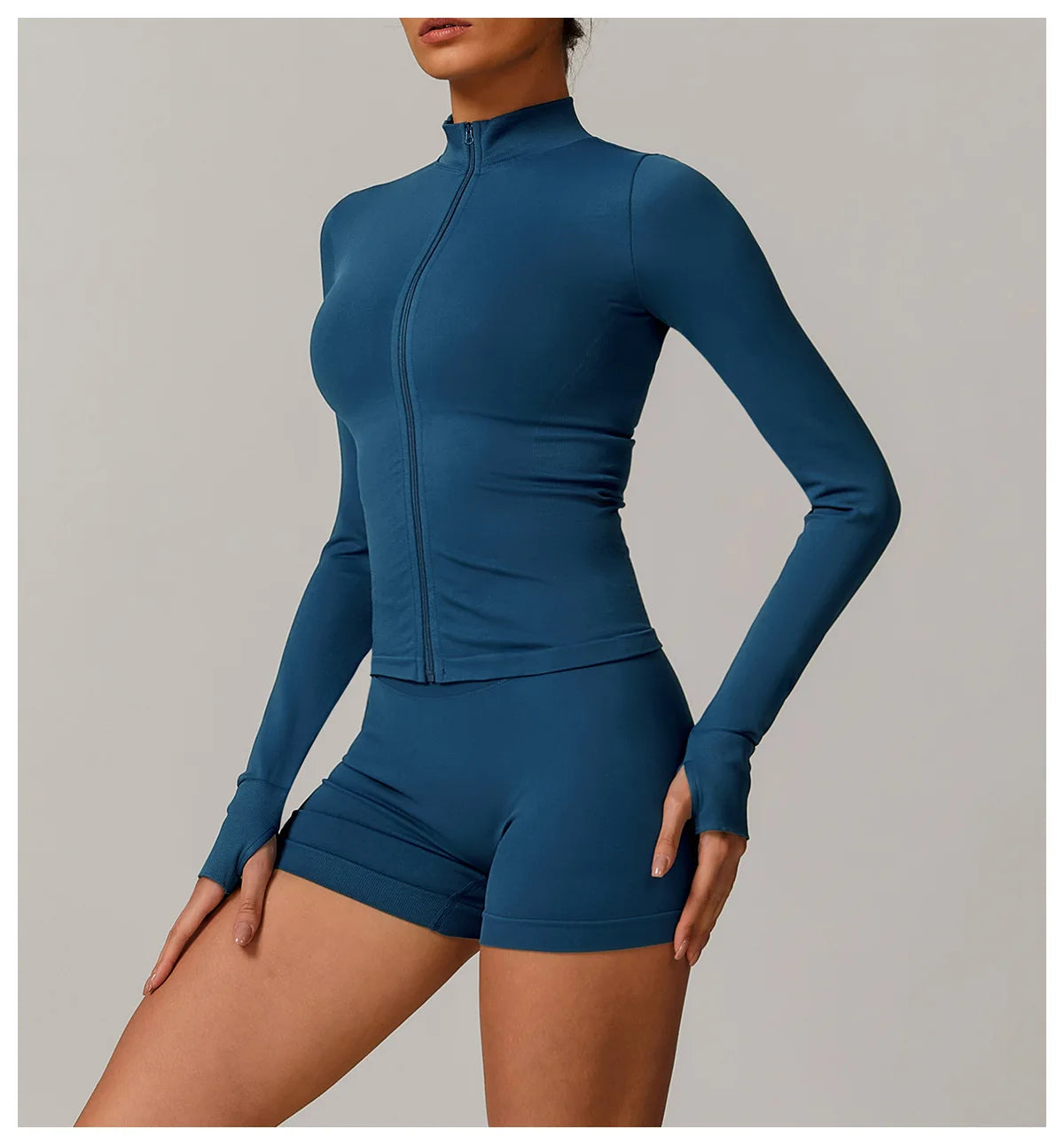 Women Zipper Yoga Long Sleeve Seamless Crop Tops Female Gym Jacket Yoga T-shirts Solid Sports Top Running Workout Athletic Wear