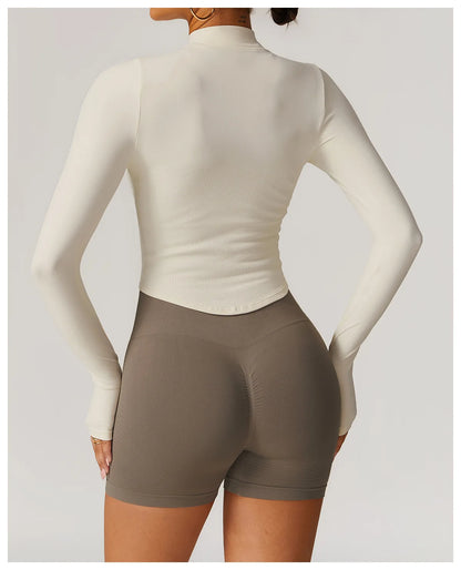New Zipper Sports Top Women Gym Long Sleeve for Fitness Seamless Coat  Clothing Running Workout Tights Gym Tops Yoga Shirts