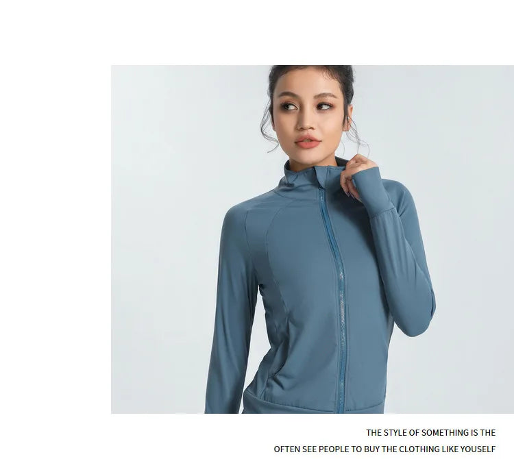 New Women's Slim Fit Lightweight Jackets Women's Full Zip-up Yoga Sports Running Jacket with Thumb Holes for Workout