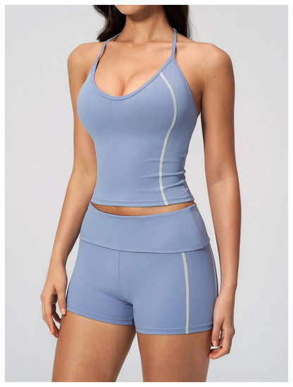 Summer Sports Tops Women's Halter Neck Vest Workout Shockproof Underwear Breathable Running Cycling Bra Gym Clothes Yoga Vest