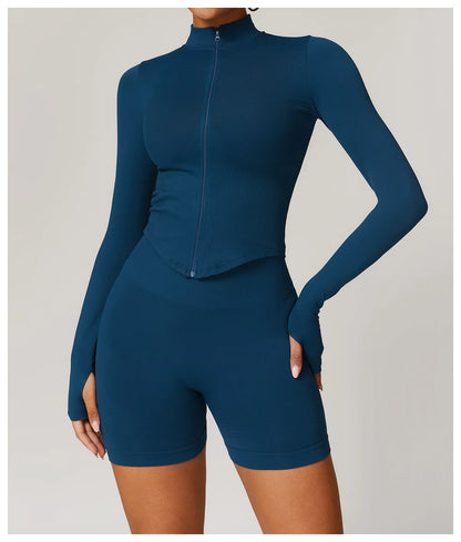 New Zipper Sports Top Women Gym Long Sleeve for Fitness Seamless Coat  Clothing Running Workout Tights Gym Tops Yoga Shirts