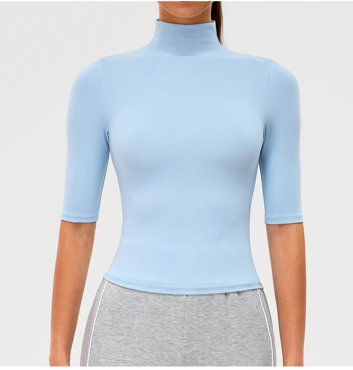 2026 New Edition Women's Sports Running Sweat Absorbing Skinny Yoga Clothes Quick Drying Clothes Short High Neck Sleeved T-shirt
