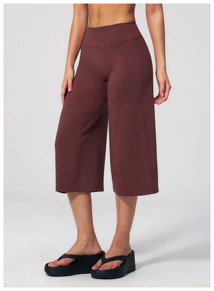 Summer Sports Pants Women Capri Pants Wide Leg Yoga Cropped High Waist Workout Seven Pant Female Running Legging Fitness Shorts