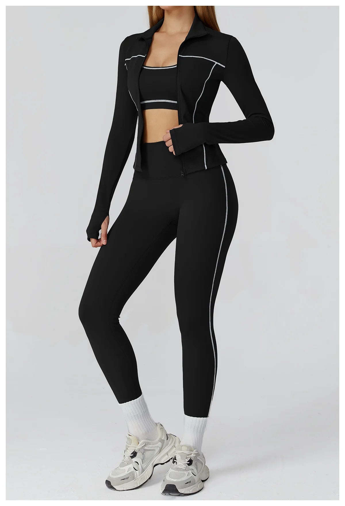 Women Zip Fitness Clothes Long Sleeve Sports Jacket Stand-up Collar Yoga Shirt Quick Dry Gym Top Outdoors Sunscreen Running Coat
