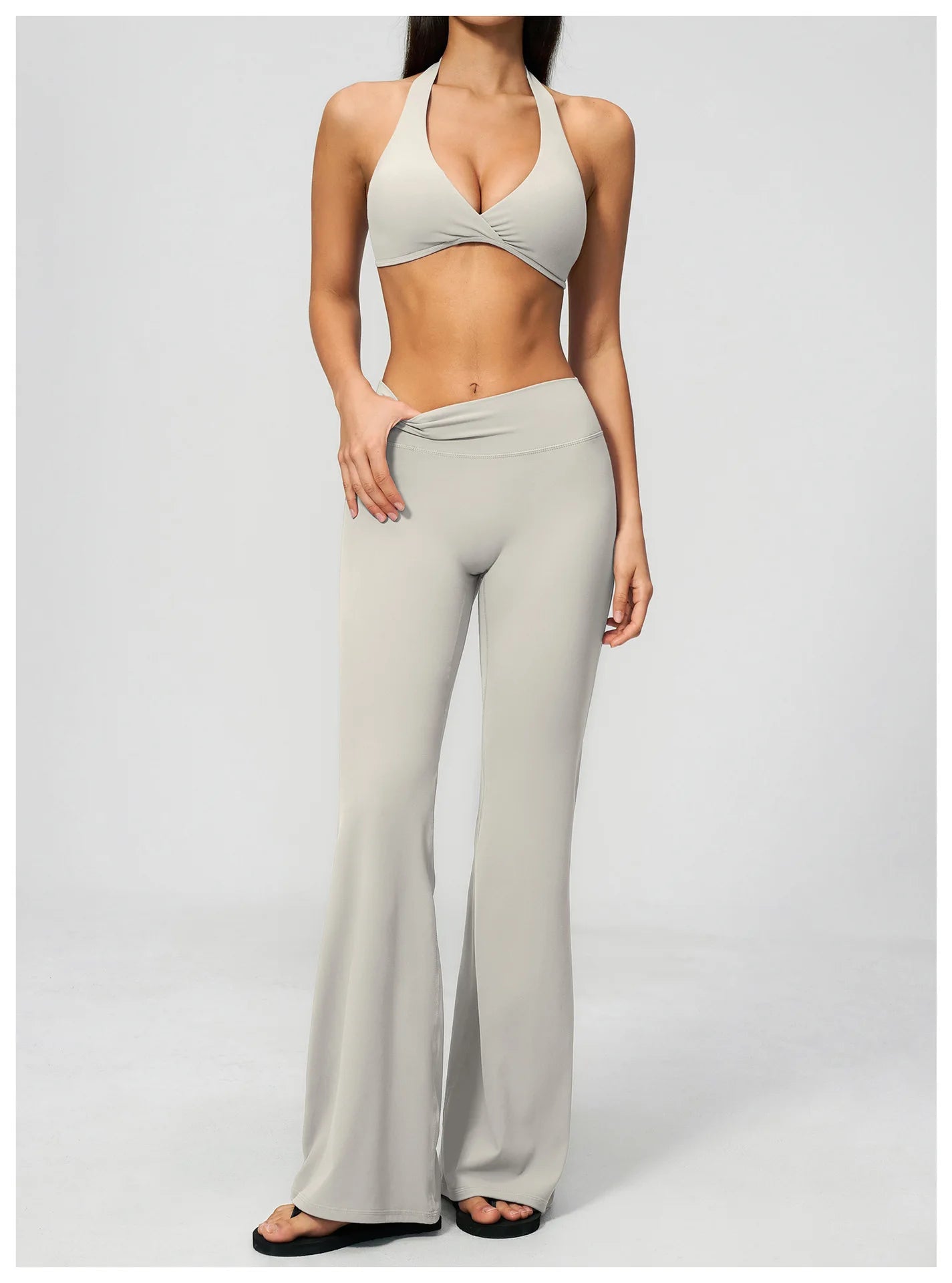 Summer Solid Color Flared Pants Women Breathable Yoga Pants High Waist Butt Lift Sports Pants Scrunch Butt Flared Trousers