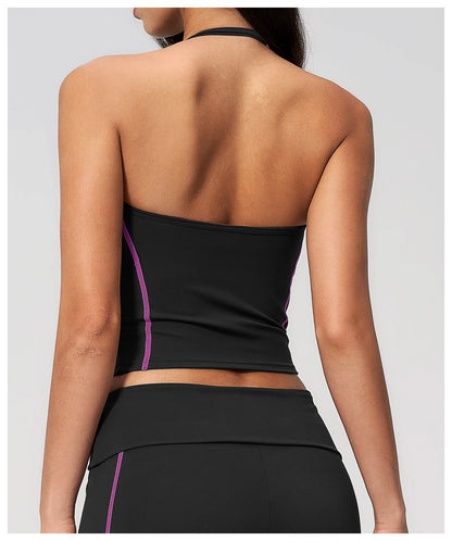 Summer Sports Tops Women's Halter Neck Vest Workout Shockproof Underwear Breathable Running Cycling Bra Gym Clothes Yoga Vest
